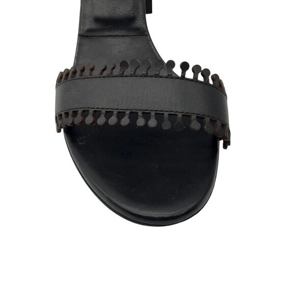 Chloe Black Scalloped Leather Ankle Strap Sandals - Picture 5 of 7
